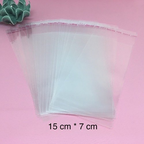 Sachets plastique transparent adhésifs 15 x 7 cm lot de 50
