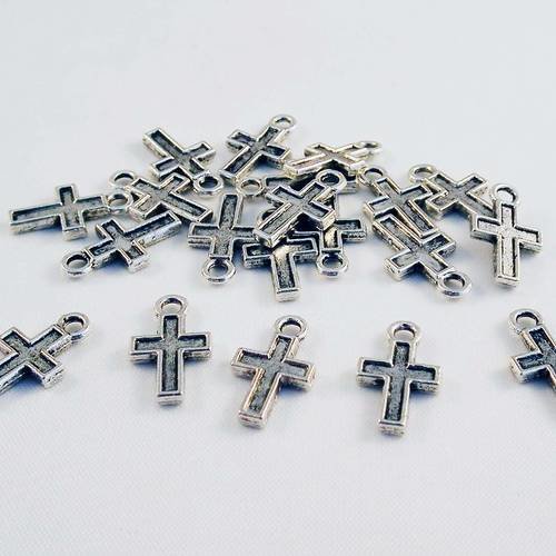 Bp97m - 5 breloques pendentifs miniatures en forme de croix argent vieilli de 14x8mm 