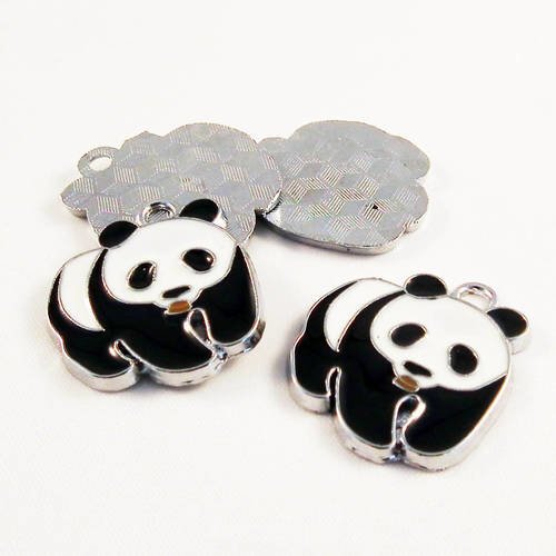 Hev23 - 1 breloque pendentif mignon panda animal chine peluche en émail de couleur noir blanc 