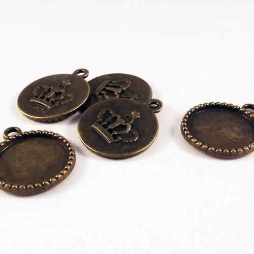 Cac27 - 5 pendentifs breloques support cabochon plateau de 18mm bronze motifs couronne princesse royal 