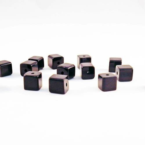 Pfm09g - lot de 5 perles en verre noires de forme carré cubique cube, 8mm x 8mm 