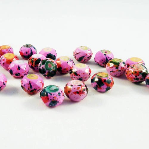 Inv50 - 5 perles précieuses en cristal à facettes veines de dragon marbre colorisé moucheté rose mauve vert 