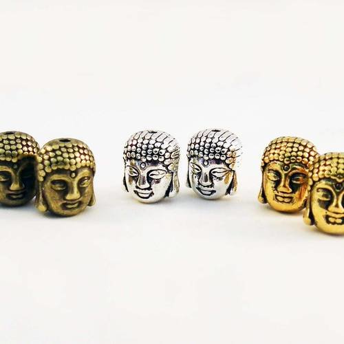 Isp05 - 6 perles breloques charm buddha intercalaire spacer argent doré et bronze 