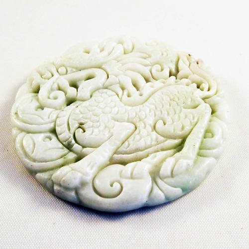 Alz7d - grande breloque pendentif en jade blanc beige sculpté main mandarin motifs asiatique dragon 