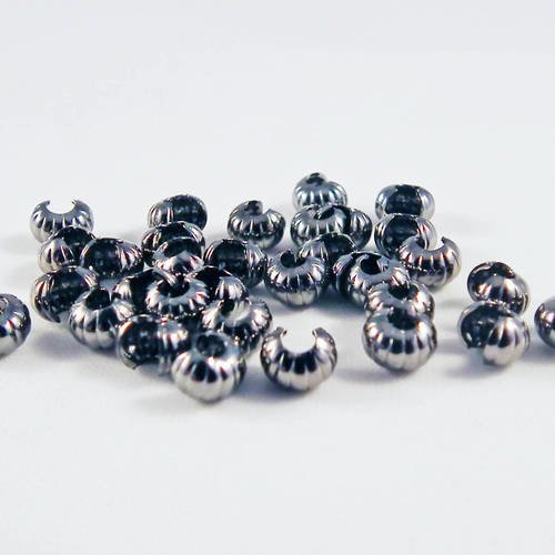 Cpe04r - lot de 10 rares cache-perles à écraser à rayures gris foncé gunmetal de 4mm 