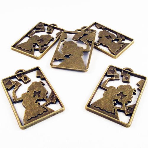 Bp52 - lot de 2 grandes breloques pendentifs cabaret poker cartes à jouer de couleur bronze 