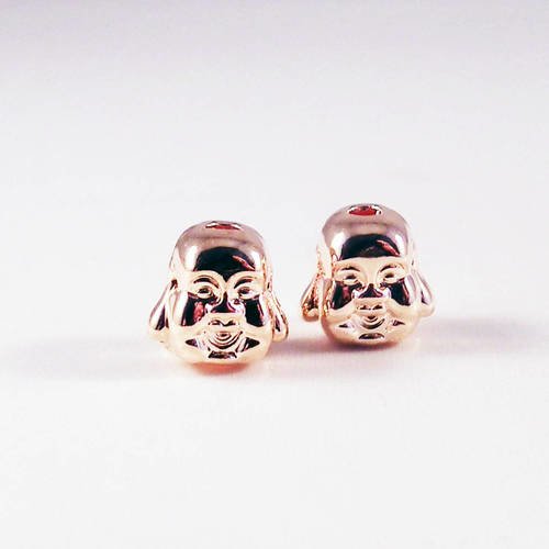 Alz5h - 2 perles intercalaires spacer charm buddha bien portant souriant heureux en métal plaqué or rose 