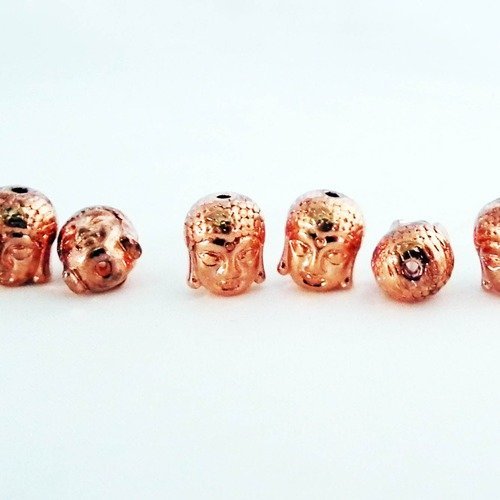 Alz5t - 2 perles intercalaires spacer charm tête de buddha en métal plaqué or rose 
