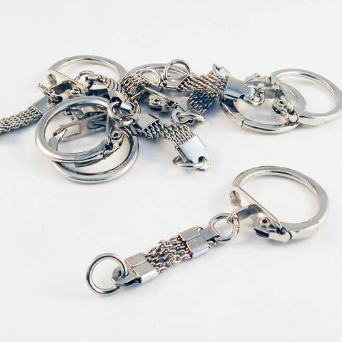 Sp03 - porte-clés avec chaîne serpent et anneau en métal de couleur argent vieilli 