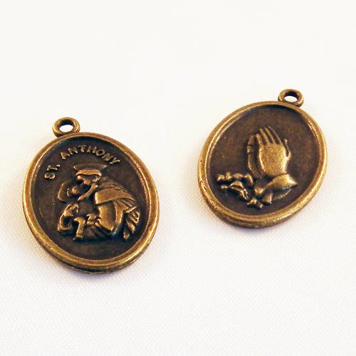 Bcp10s - 2 breloques pendentifs médaille médaillon "st anthony" santé prière croix religieux bronze 