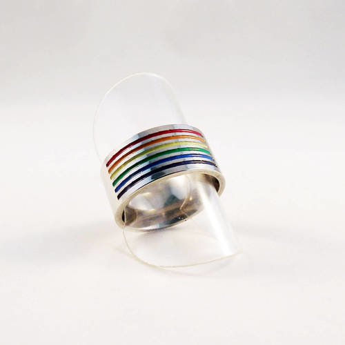 Sb03 - 1 support de bague en acier arc-en-ciel gay pride lesbienne symbole unité solidarité 