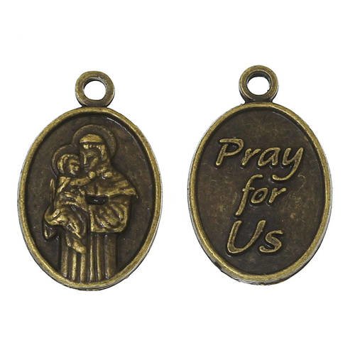 Bcp10p - lot de 2 breloques pendentifs médaille médaillon "pray for us" santé prière croix religieux 