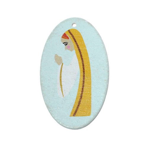 Bp13 - 2 breloques pendentifs médaille médaillon religieux vierge marie oval en bois 