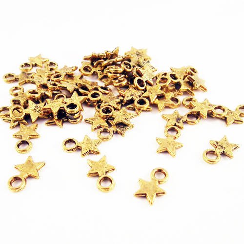 Gft02 - lot de 10 breloques miniatures pendentifs en forme d'étoile vintage star doré antique vieilli 