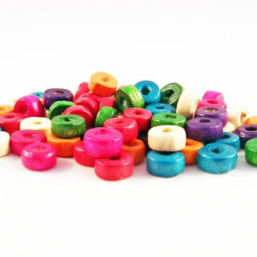 Gft01 - lot de 20 perles en bois multicolores délavés rondelles palet de 6x3mm 