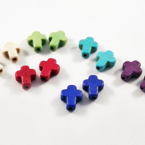 Phw21 - lot de 12 perles miniatures connecteurs howlite croix 6 couleurs mixtes 