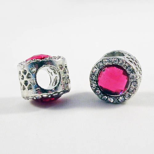 Inv68 - 1 jolie perle vintage motifs avec cristal stras argent et rose de style pandor 