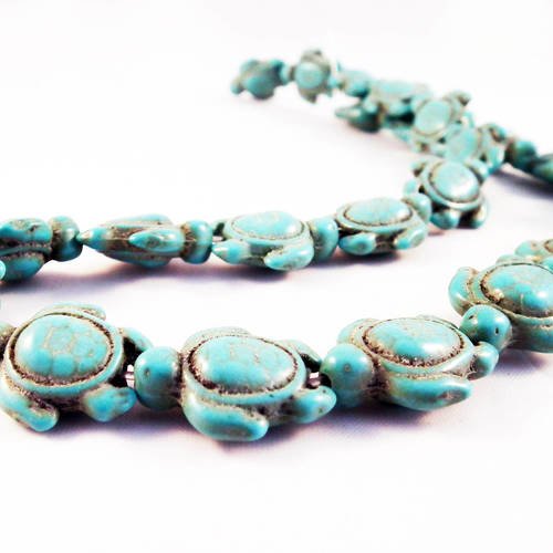 Phw50t - magnifique lot de 5 perles connecteurs howlite tortue de couleur bleu turquoise 