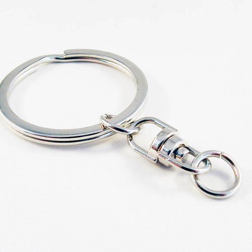 Pc03 - solide anneau de 3cm de diamètre avec jolie extension pour porte-clés en métal argenté 