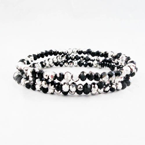 Sw00b - lot de 3 bracelets fait main perles en cristal swarovski bicolore argent noir à customiser breloques et charms 
