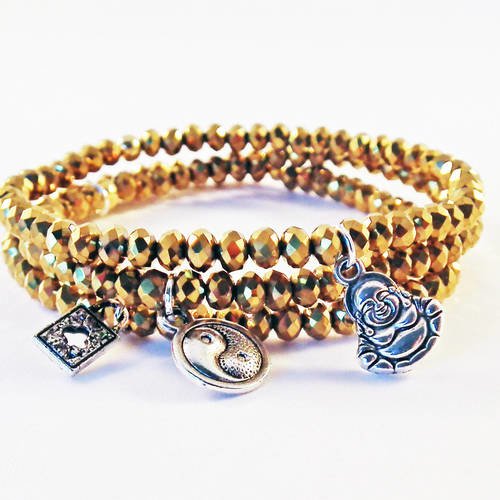 Sw00d - lot de 3 bracelets fait main perles en cristal swarovski doré à customiser breloques et charms 