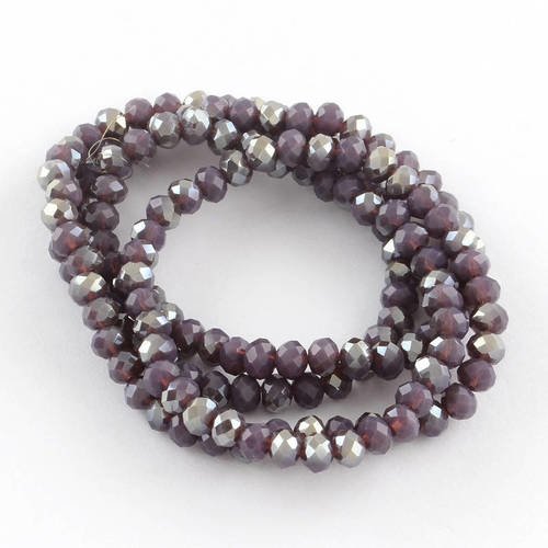 Sw01r - 10 perles précieuses en verre abacus rondelles à facettes vieux rose pourpre plaqué prune cendré bicolore brillant 