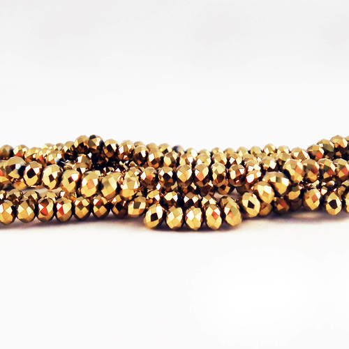 Sw02d - 10 perles précieuses en verre abacus rondelles à facettes de couleur doré jaune brillant à reflets 