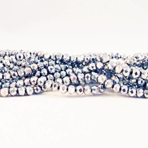 Sw02a - 10 perles précieuses en verre abacus rondelles à facettes de couleur gris argenté brillant à reflets, 