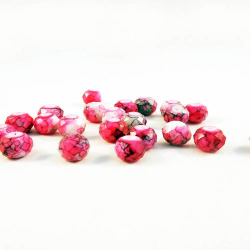 Psm67e - rare lot de 5 perles précieuses en cristal à facettes veines de dragon marbre colorisé teintes rouge à reflets 