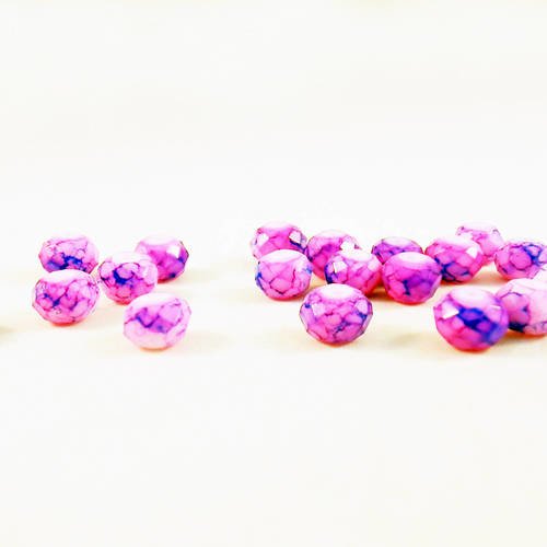Psm67d - rare lot de 5 perles précieuses en cristal à facettes veines de dragon marbre colorisé rose mauve à reflets 
