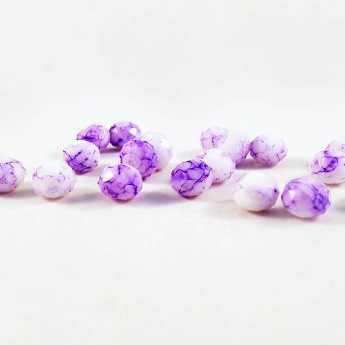 Psm67c - rare lot de 5 perles précieuses en cristal à facettes veines de dragon marbre colorisé lilas mauve blanc à reflets 