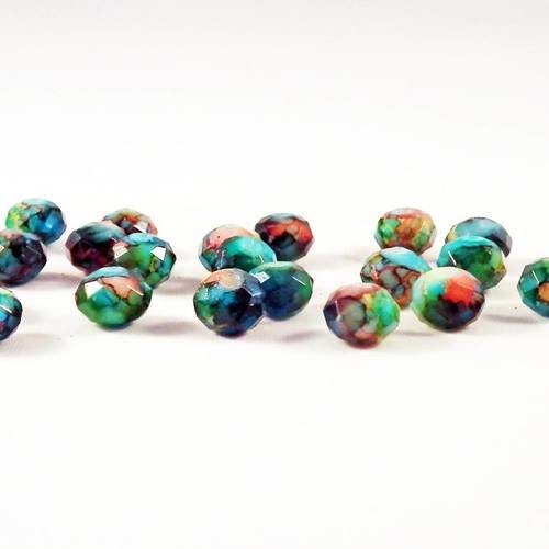 Psm67a - rare lot de 5 perles précieuses en cristal à facettes veines de dragon marbre colorisé à reflets multicolores 