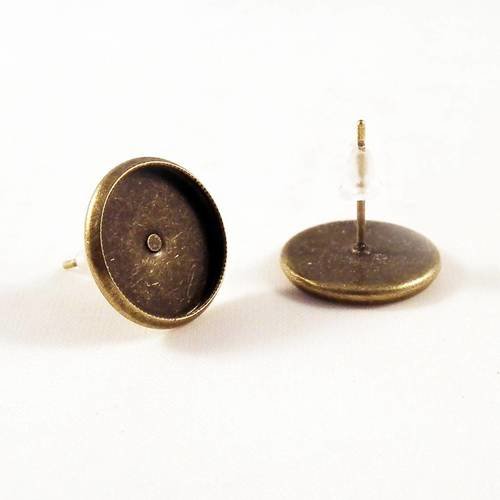 Cbc14b - une paire de boucles d'oreilles bronze antique support cabochon avec plateau de 12mm 