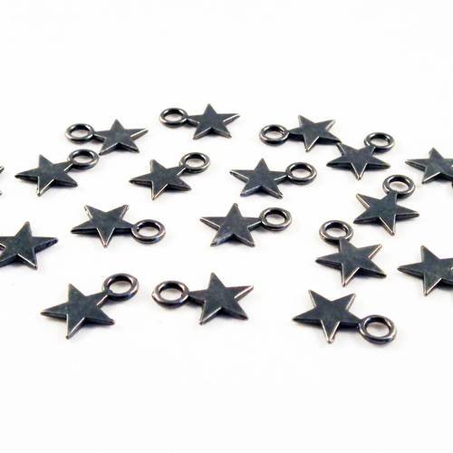 Bcp167 - lot de 10 petites breloques pendentifs en forme d'étoile vintage star gris foncé gunmetal 
