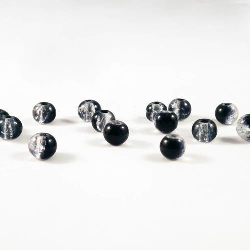 Inv45 - 10 perles en verre bicolore teintes gris cendré noir motifs cosmique semi transparent de 6mm 