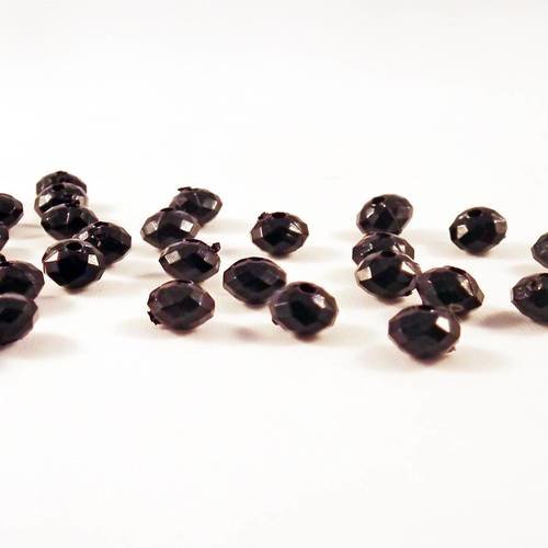 Inv44 - lot de 20 perles soucoupes rétro à facettes en acrylique noir de 6x3mm 