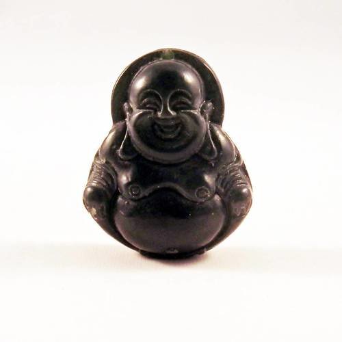 Bz01 - jolie breloque pendentif en jade noir vieilli buddha bien portant sculpté main mandarin 