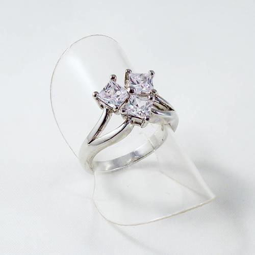 Sbc19 - magnifique support de bague monture argenté et 3 pierres cristal strass argent brillant mariage 