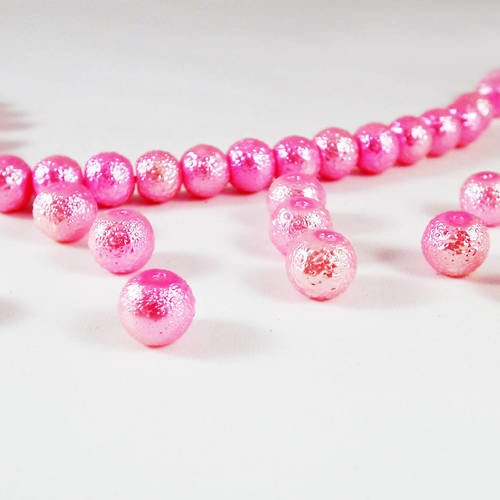 Psm63 - 10 rares perles magiques vieux rose fuchsia cendré ton sur ton à relief effet satiné brillant 