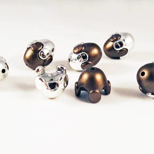 Inv25 - lot de 2 grosses perles ovales olives marron et argenté ouverture possible ou cage à perles 