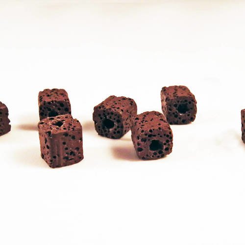 Lv3 - lot de 5 perles naturelles en lave de roche carré cube cubique marron brun café de 8x8mm 