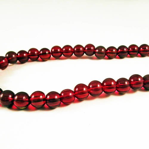 Inv16 - lot de 5 perles en verre ronde de 8mm de diamètre de couleur rouge semi transparent