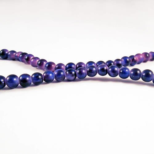 Inv15 - lot de 10 perles en verre teintes bleu mauve violet lilas motifs abstraits rares vintage tribal de 6mm 