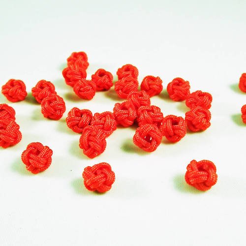 Pd78r - lot de 5 petites perles originales vintage en fil tissu cordon rouge tissé en forme de fleur 
