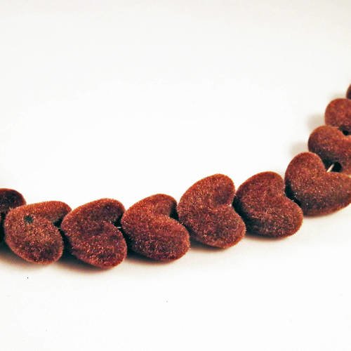 Pd62m - lot de 2 perles coeur amour de couleur marron brun café en feutrine texture velours 