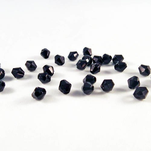 Inv08 - lot de 50 perles à facettes bicône en acrylique de 4mm de couleur noir 