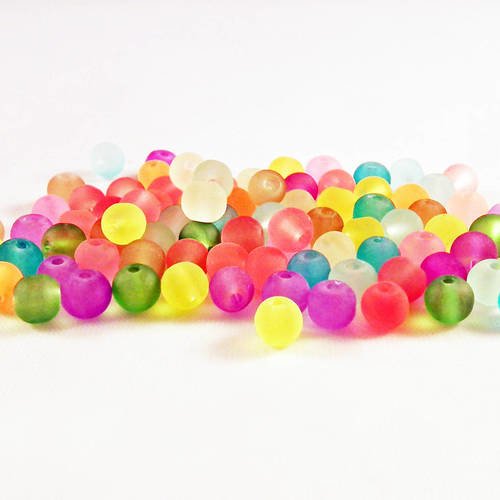 Pd71 - lot de 50 perles rondes en verre effet glacé "frosted" de 4-4,5mm de diamètre de couleurs mixtes aléatoires 