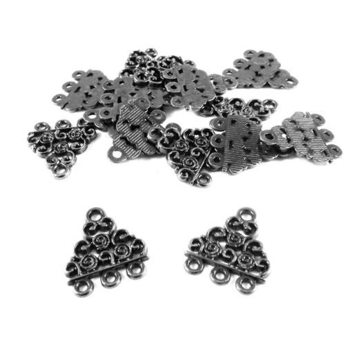 Bcn48 - lot de 2 pendentifs connecteurs triangle motifs romantique à 4 trous gunmetal 