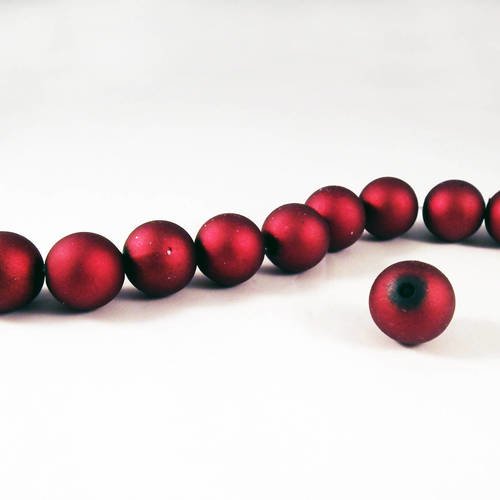 Inv07 - lot de 5 perles magiques rouge vin bordeaux bourgogne centre noir de 12mm de diamètre. 
