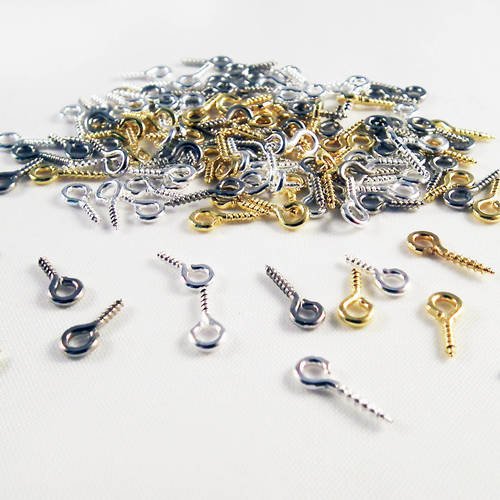 Cef56m - lot de 30 clous miniatures en fer tige à oeil forme vis tournevis de couleurs mixtes argent brillant vieilli 